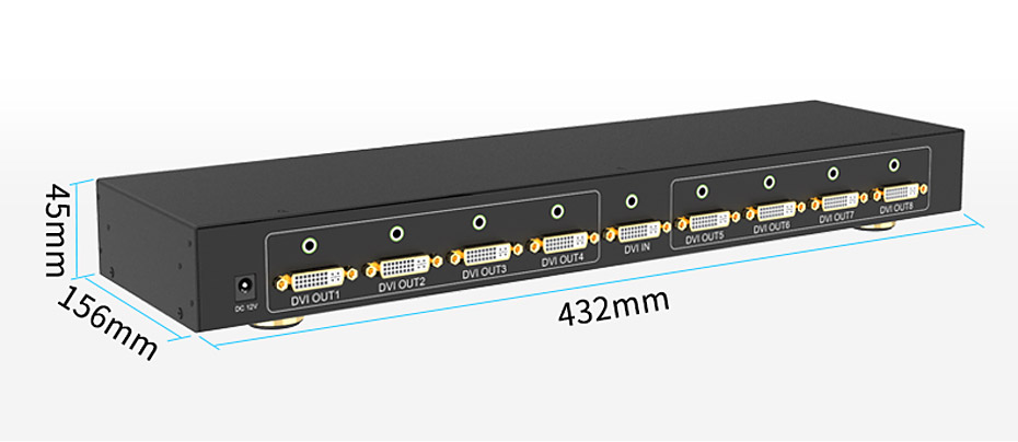 cq9电子平台网站 DVI分配器1进8出108D长432mm；宽156mm；高45mm