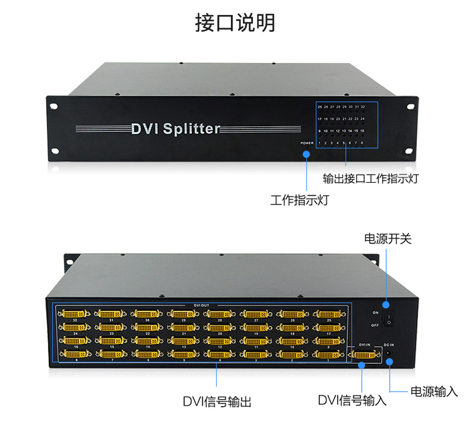 DVI分配器一进三十二出132D接口说明