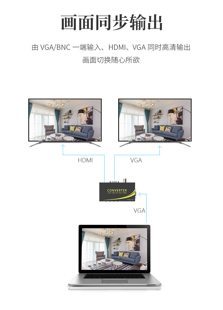VGA/BNC转HDMI转换器1804支持画面同步输出