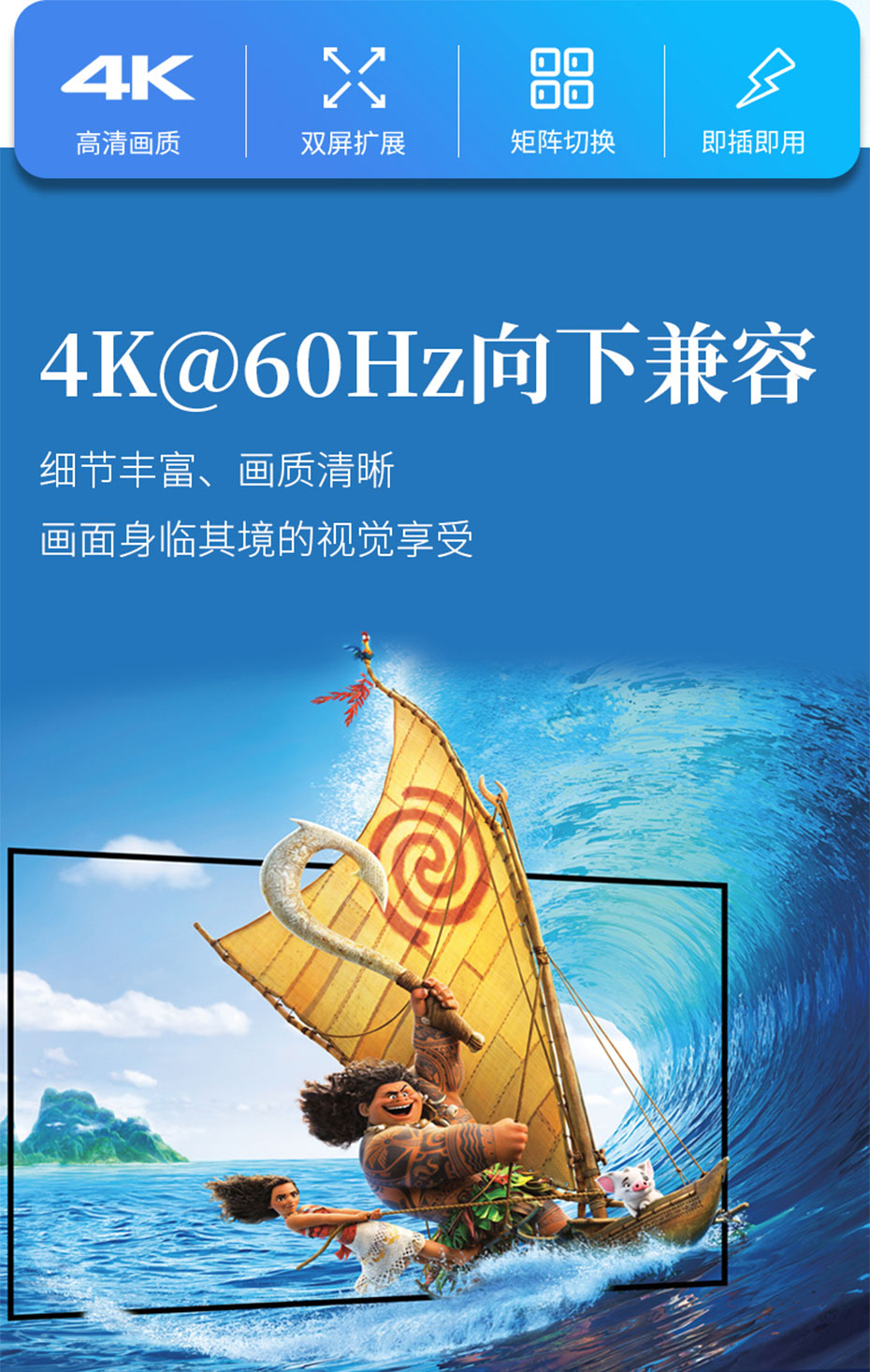 2进2出HDMI矩阵双屏切换器212HN最高可支持3840*2160P@60Hz高清分辨率