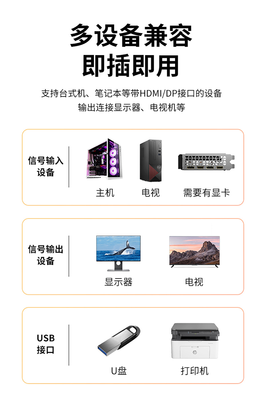 cq9电子平台网站DP HDMI KVM2进2出双屏切换器21DH支持即插即用，兼容HDMI接口设备