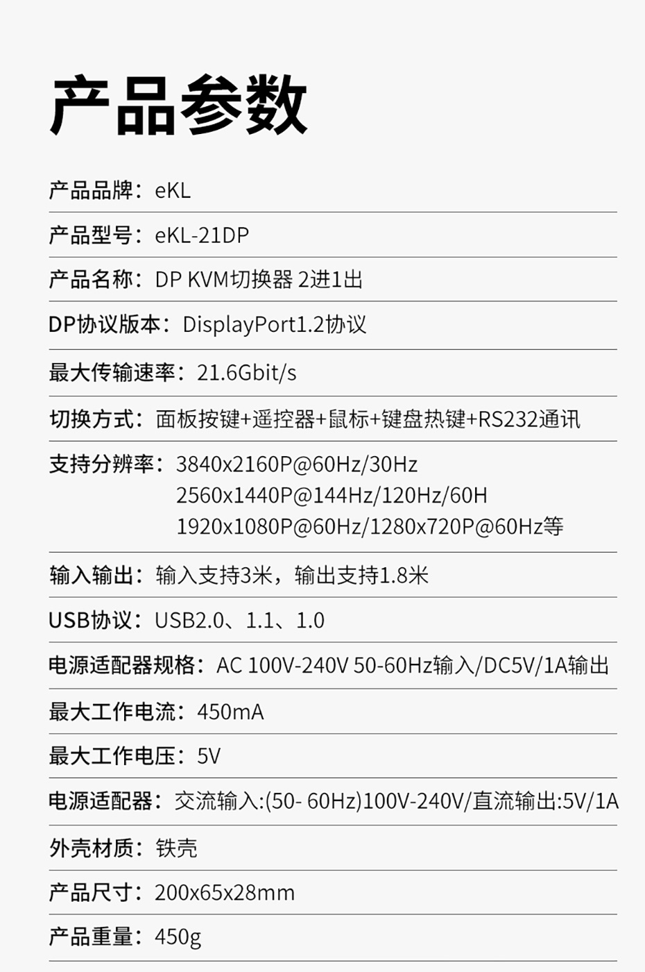 cq9电子平台网站DP KVM切换器2进1出21DP规格参数
