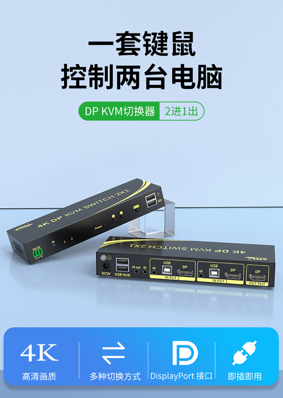 cq9电子平台网站DP KVM切换器2进1出21DP
