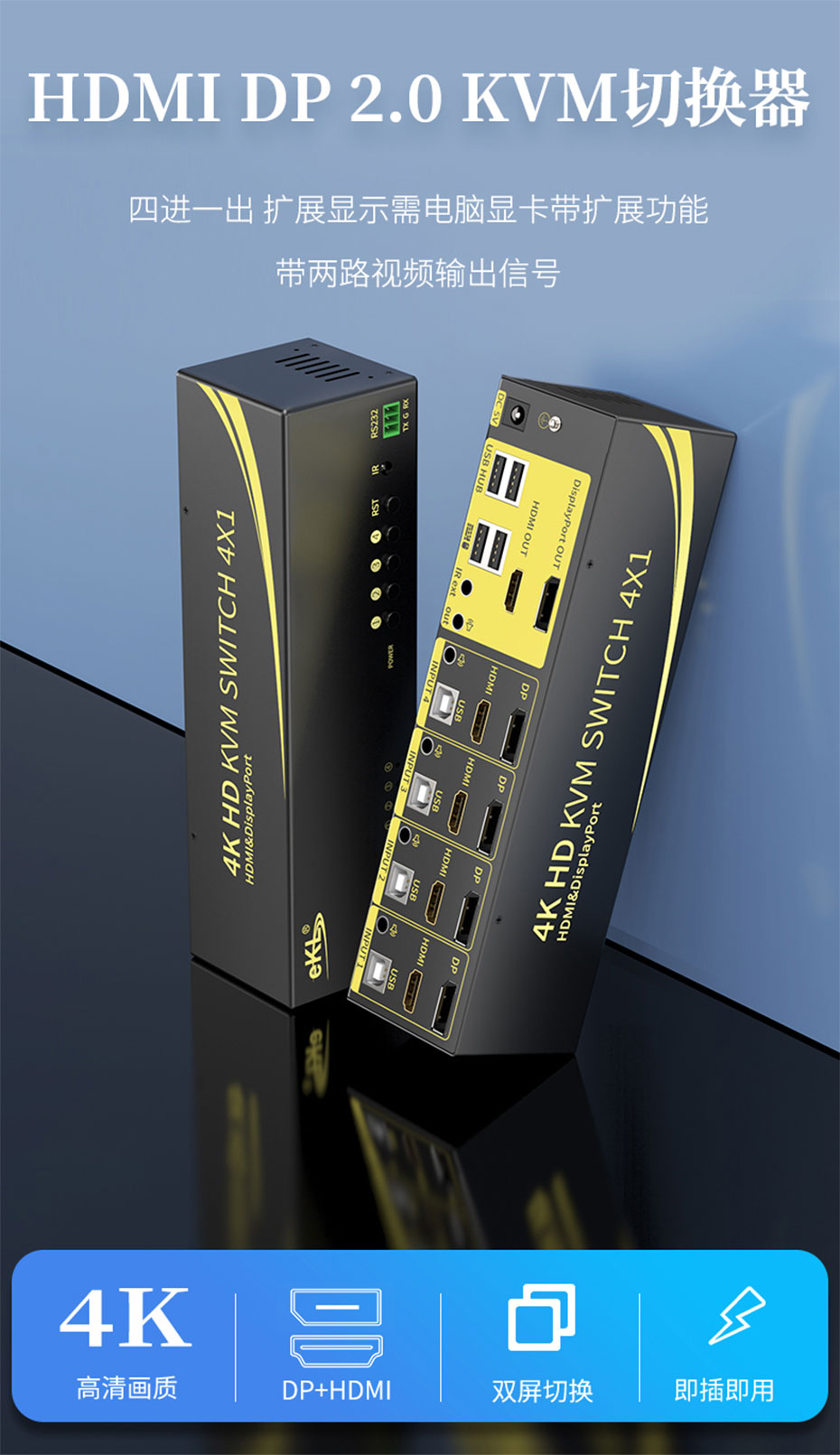 DP1.2+HDMI2.0 KVM双屏切换器41DH