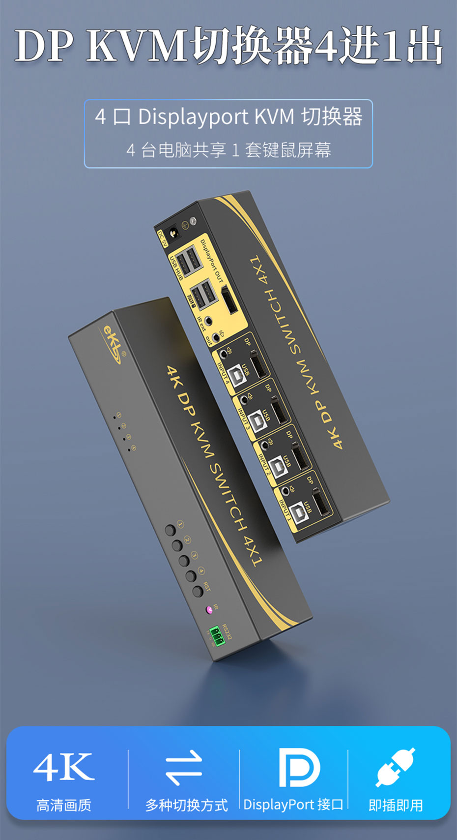 DP KVM切换器4进1出41DP