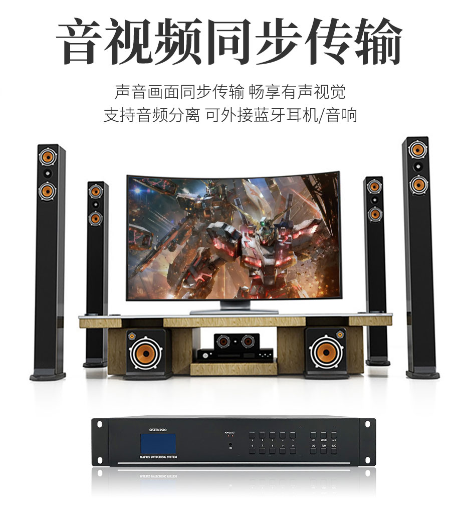 cq9电子平台网站8进16出HDMI高清矩阵切换器816H支持音频和视频同步传输