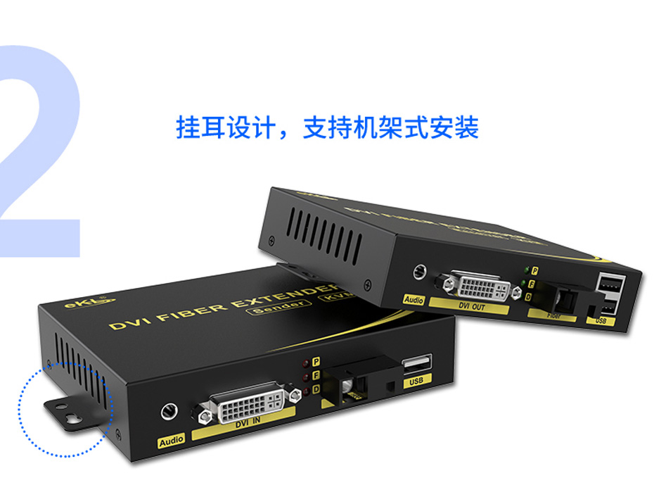 20千米DVI光端机DFKU200采用挂耳式机架安装外观设计 20千米DVI光端机DFKU200采用挂耳式机架安装外观设计