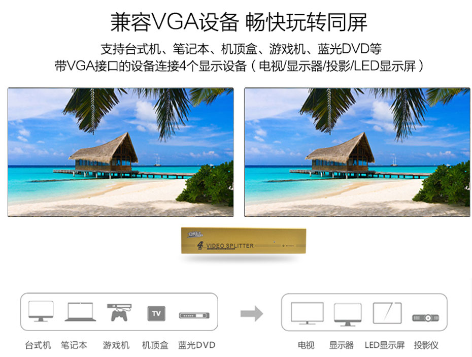 VGA高频分配器1分4 H604兼容vga接口设备