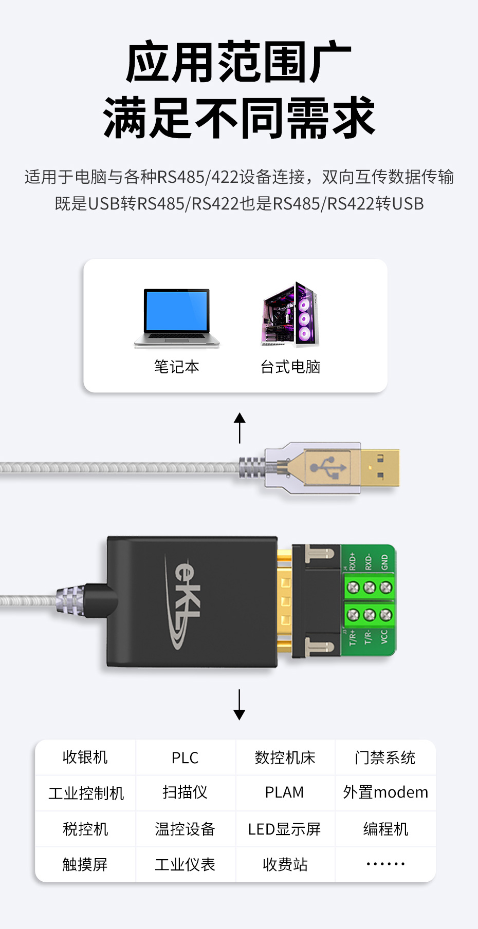 cq9电子平台网站eLK USB转RS485/422双向互转串口线，支持双向互传数据