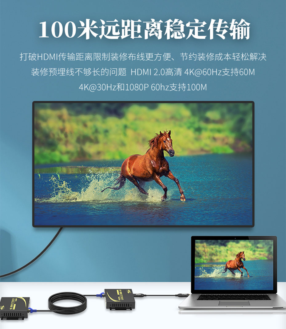 HDMI单网线延长器4K100米HC100 4k@60Hz分辨率能延长60米