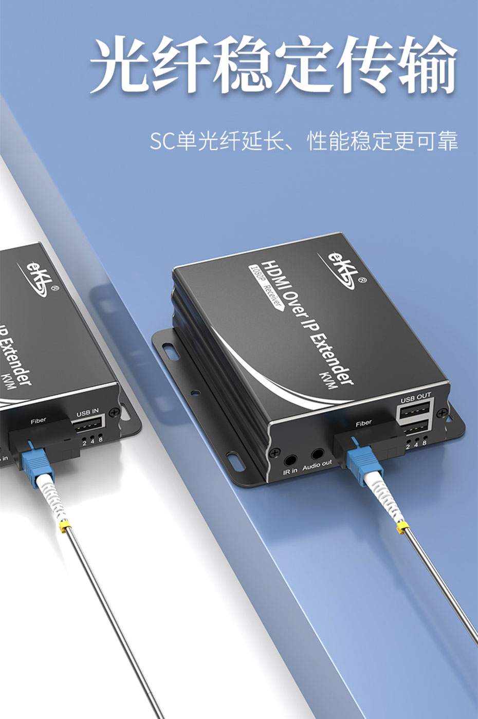 HDMI KVM光纤延长器HE001采用单模SC光纤线延长