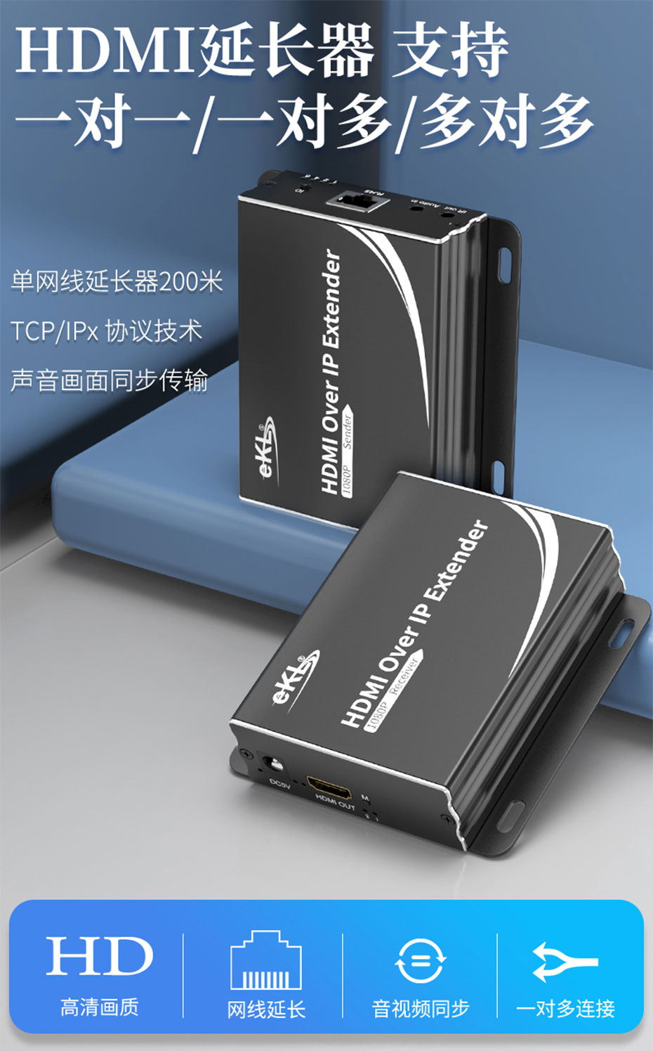 HDMI网络延长器HE150支持1对1/1对多/多对多延长