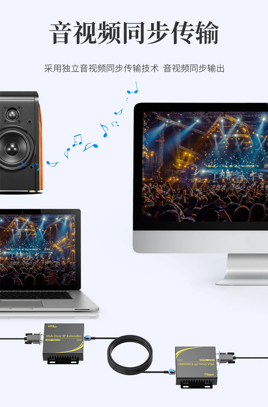 cq9电子平台网站 200米VGA KVM单网线延长器KU200支持3.5mm立体声音频和VGA视频同步延长200米