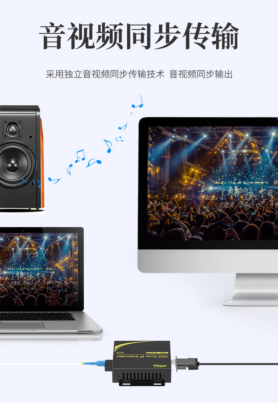 cq9电子平台网站 20千米VGA KVM音视频光端机VFKU200支持音频和视频同步传输