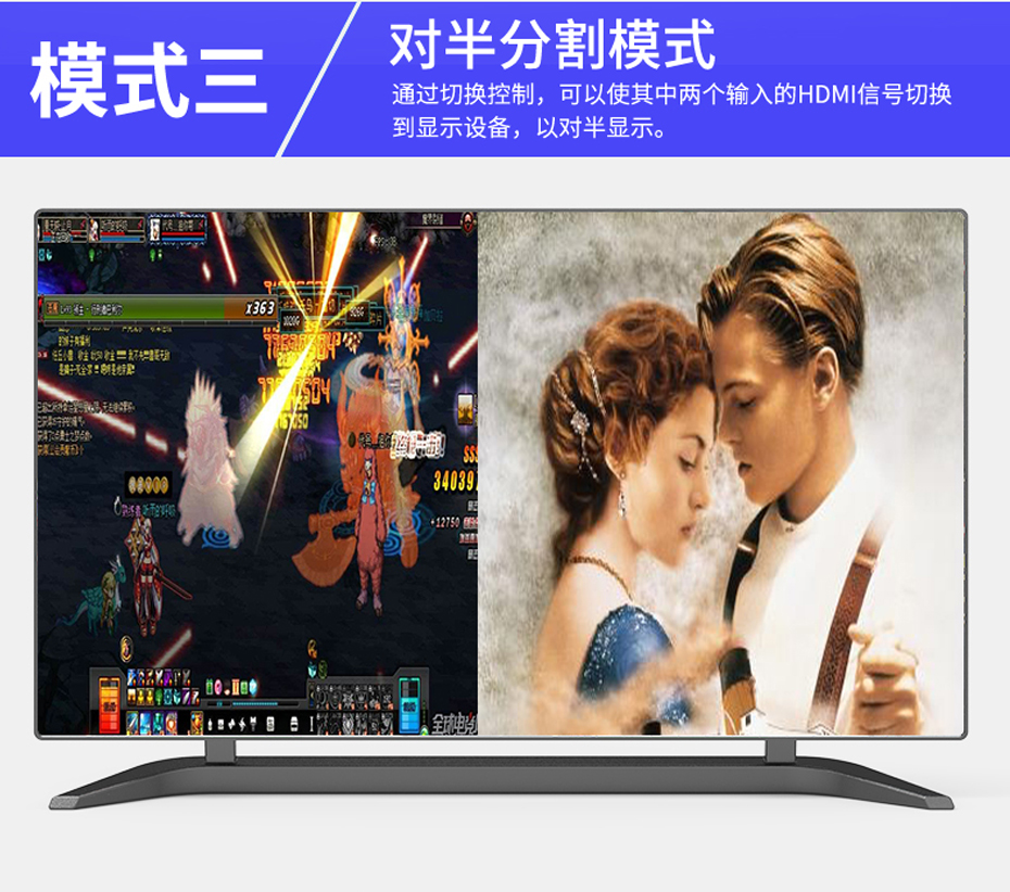 HDMI四画面分割器VS04模式三 对半分割模式