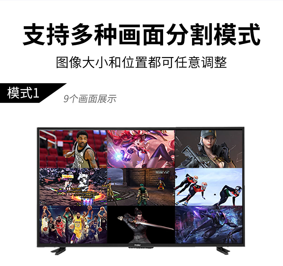 cq9电子平台网站HDMI高清画面分割器VS09支持多种画面分割模式，模式1:9个画面同时展示